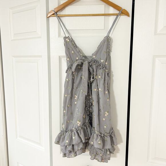 NWOT Majorelle Penny Mini Dress Dusty Purple Floral Ruffle Tie Front XXS - Picture 2 of 7